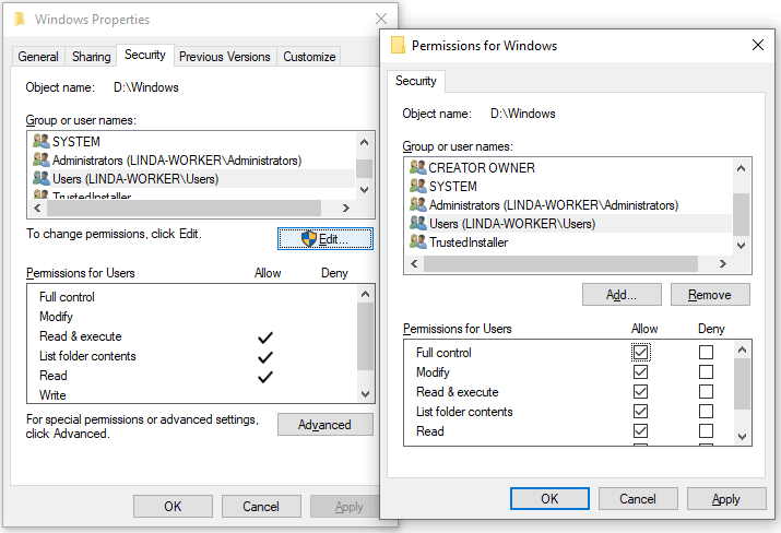 change the permission of the folder or file