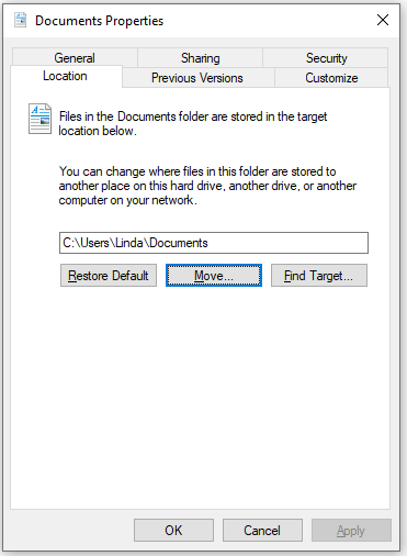 move Documents location