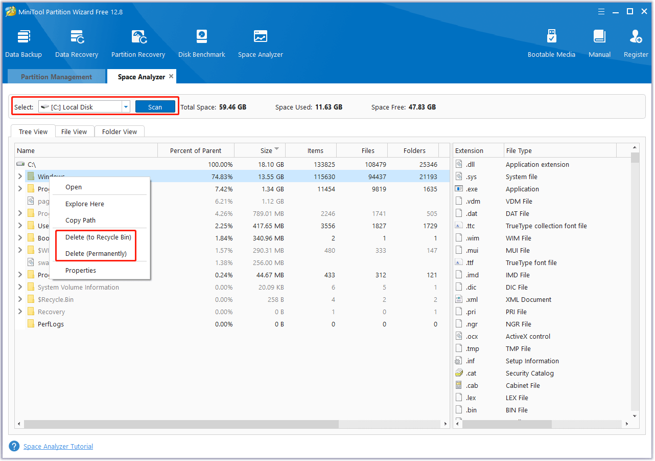 MiniTool Partition Wizard delete files