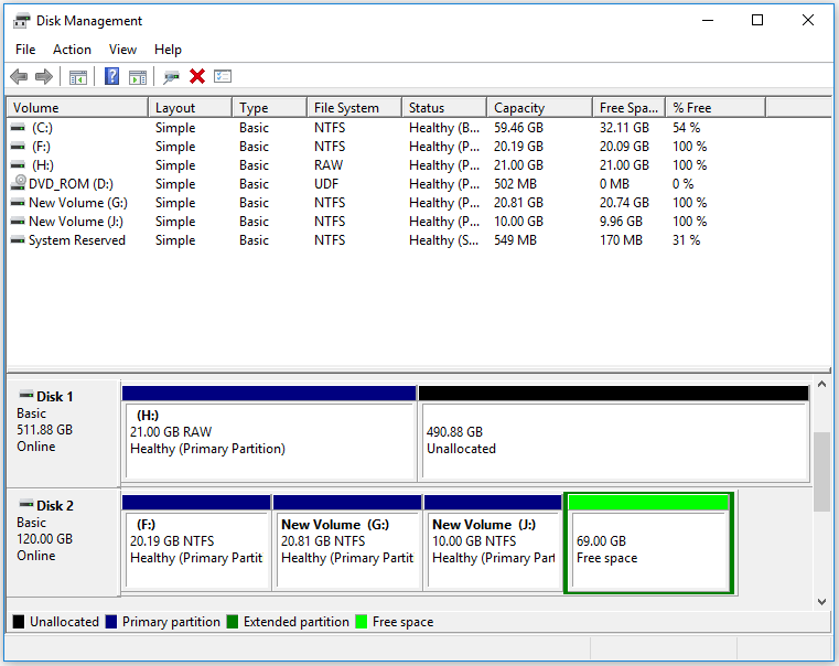 free space under extended partition