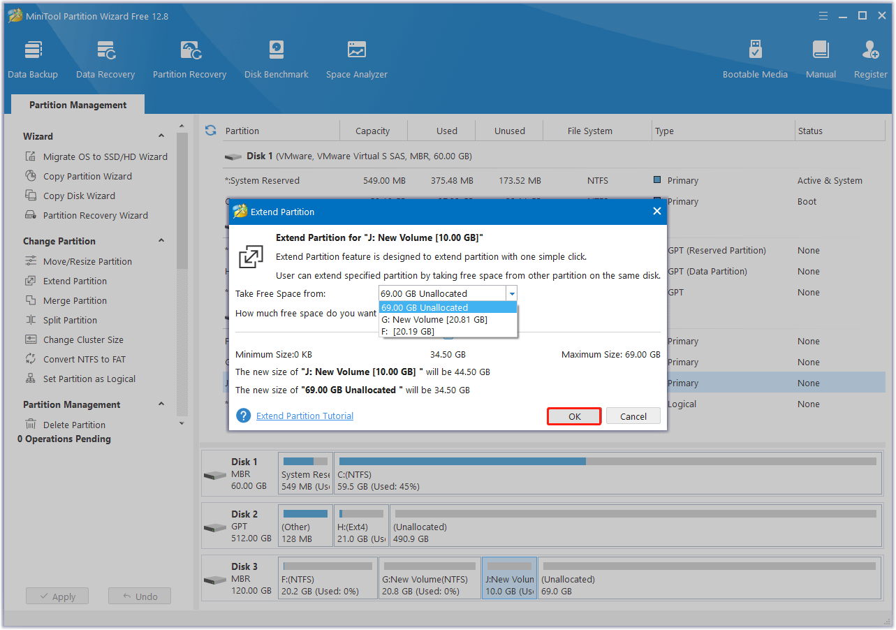 choose the free space to take and how much space to take