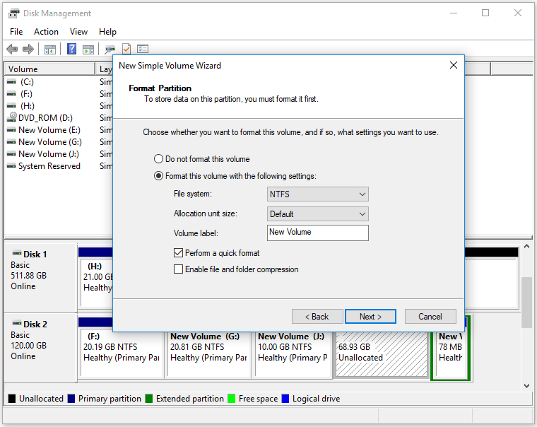 create partitions via Disk Management