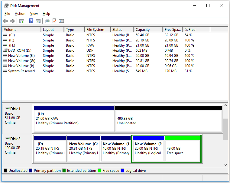 free space after logical drive in the extended partition