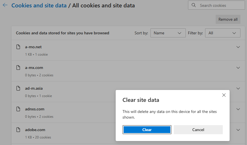 clear cache on Microsoft Edge