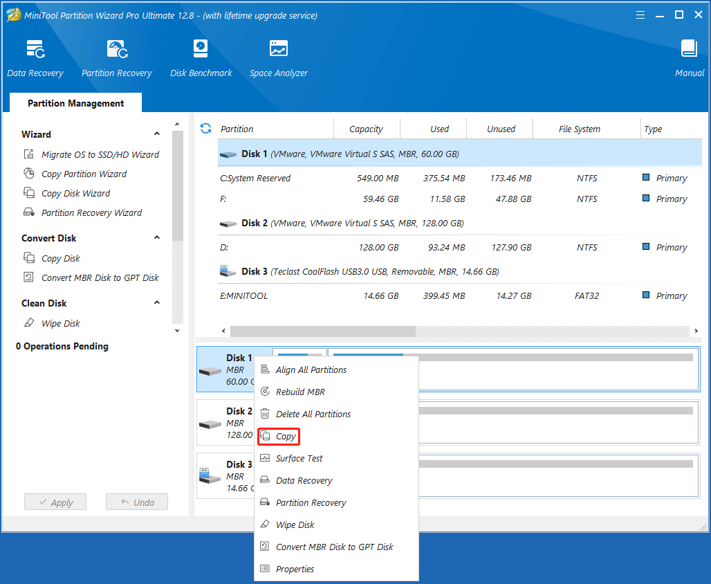 select Copy MiniTool Partition Wizard