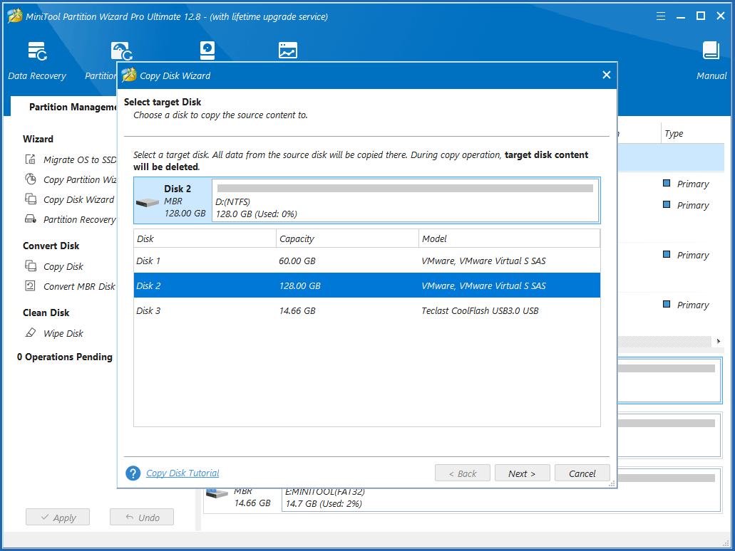 select the destination drive MiniTool Partition Wizard