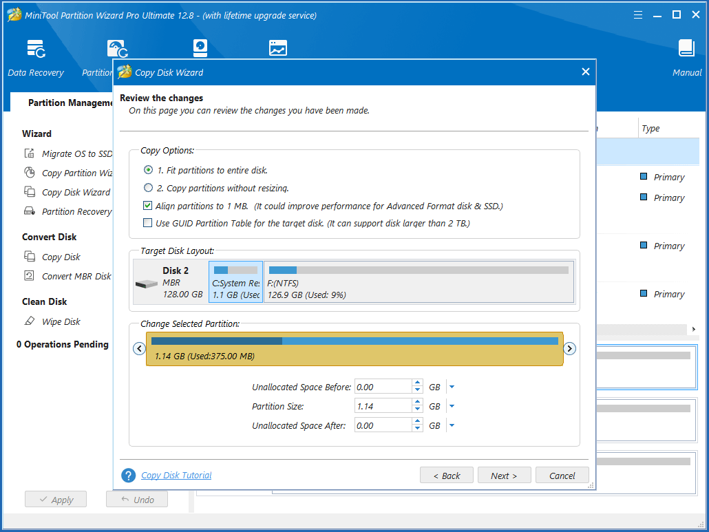 review the copy changes MiniTool Partition Wizard