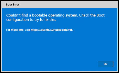 Couldn't find a bootable operating system on Surface