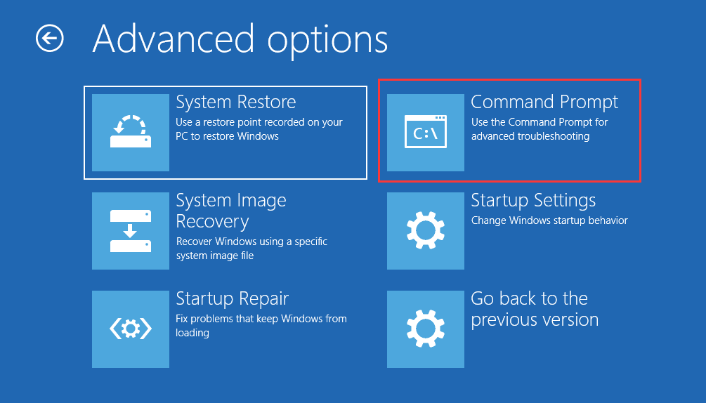 click Command Prompt to repair MBR