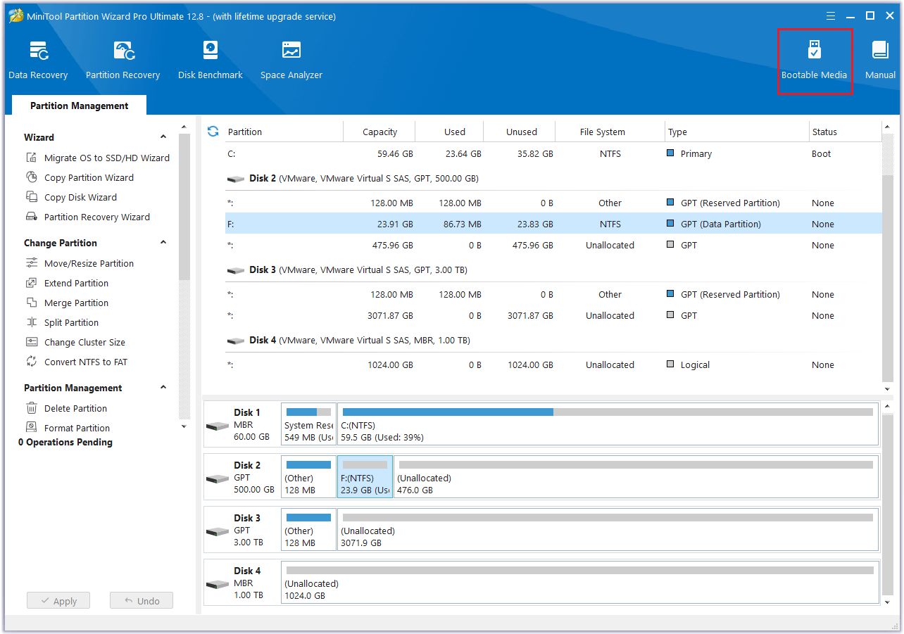 click Bootable Media to create a bootable disc