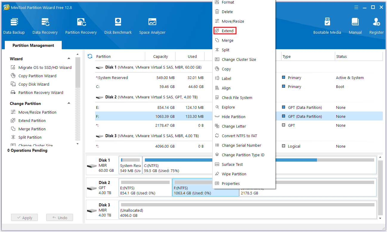 MiniTool Partition Wizard extend partition feature