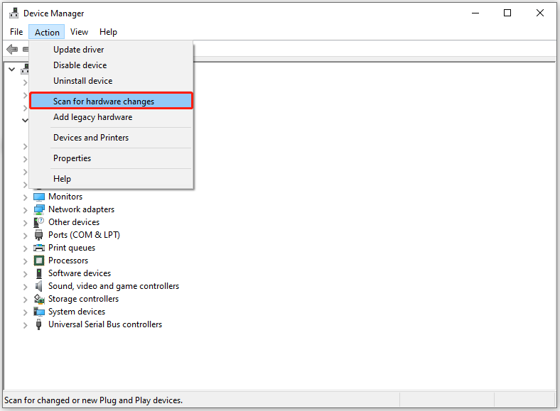 select Scan for hardware changes
