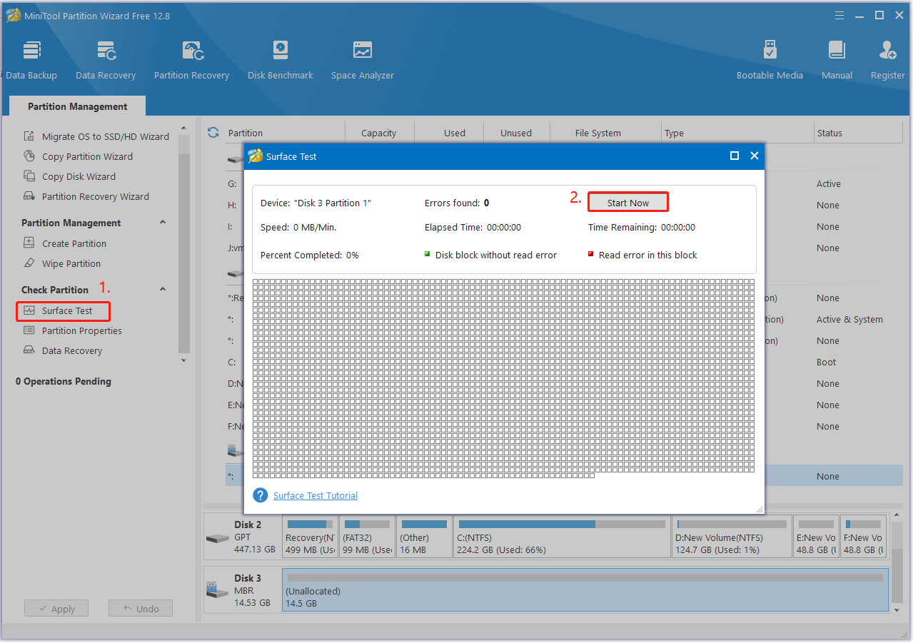 run Surface Test on Partition Magic