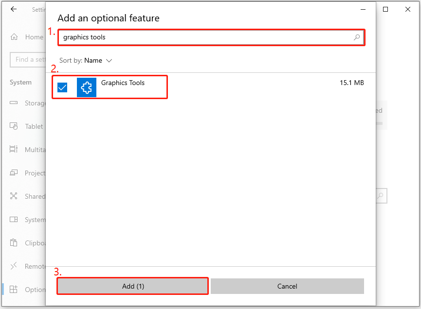 check Graphics Tools and click Add