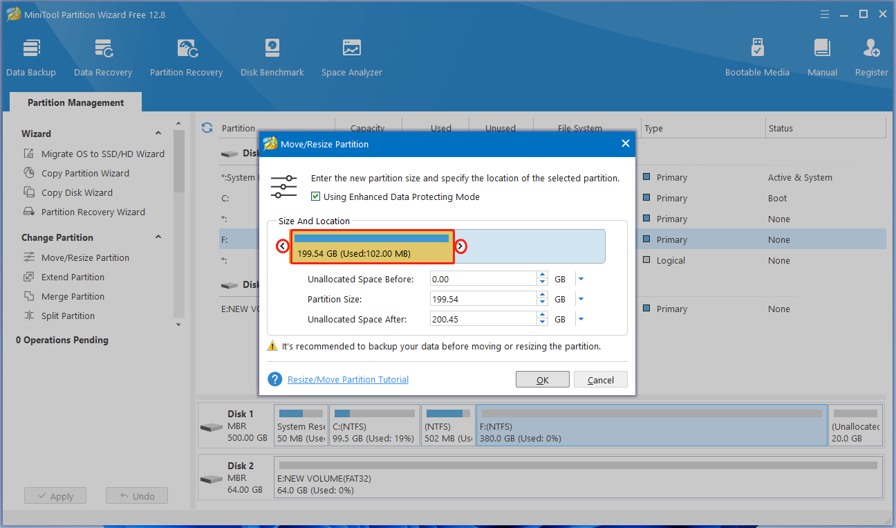 resize the partition MiniTool Partition Wizard