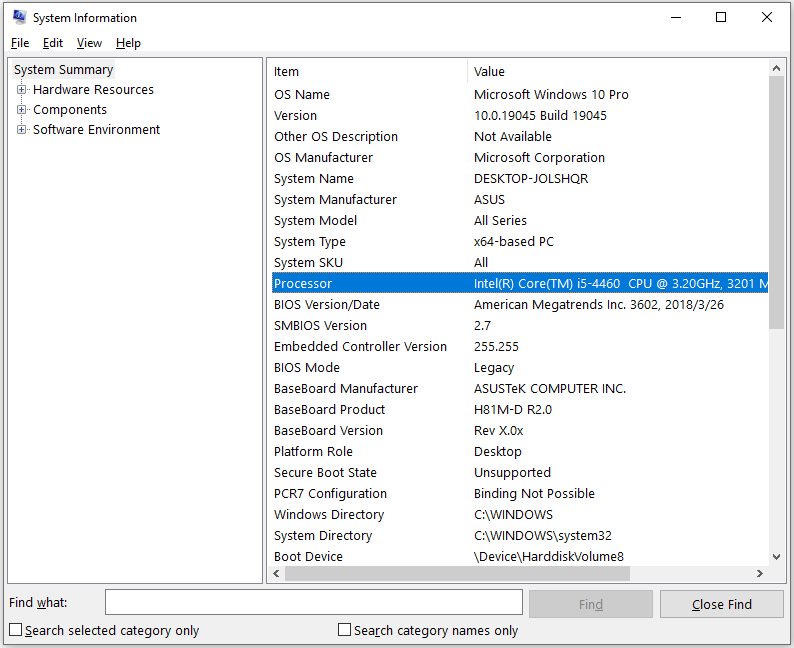 use System Information to check your PC specs