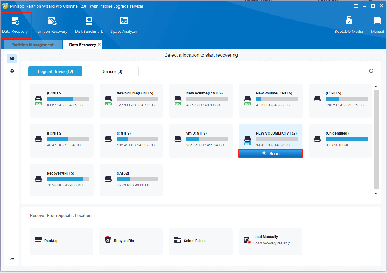 click Data Recovery on Partition Magic