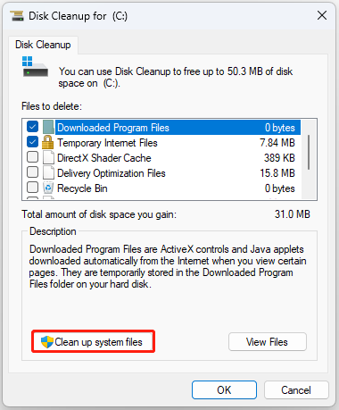 click OK to perform disk cleanup