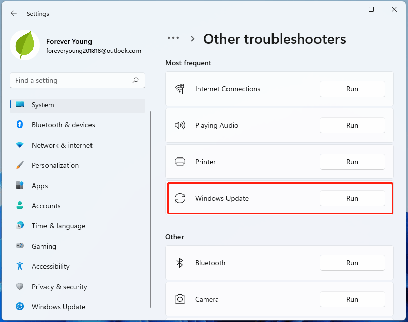 run Windows 11 update troubleshooter