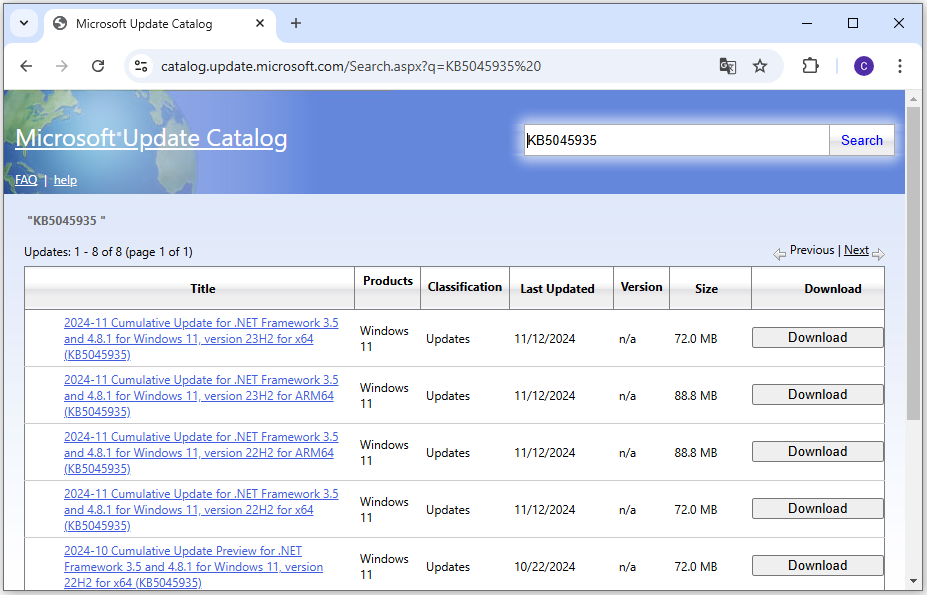 download KB5045935 from Microsoft Update Catalog