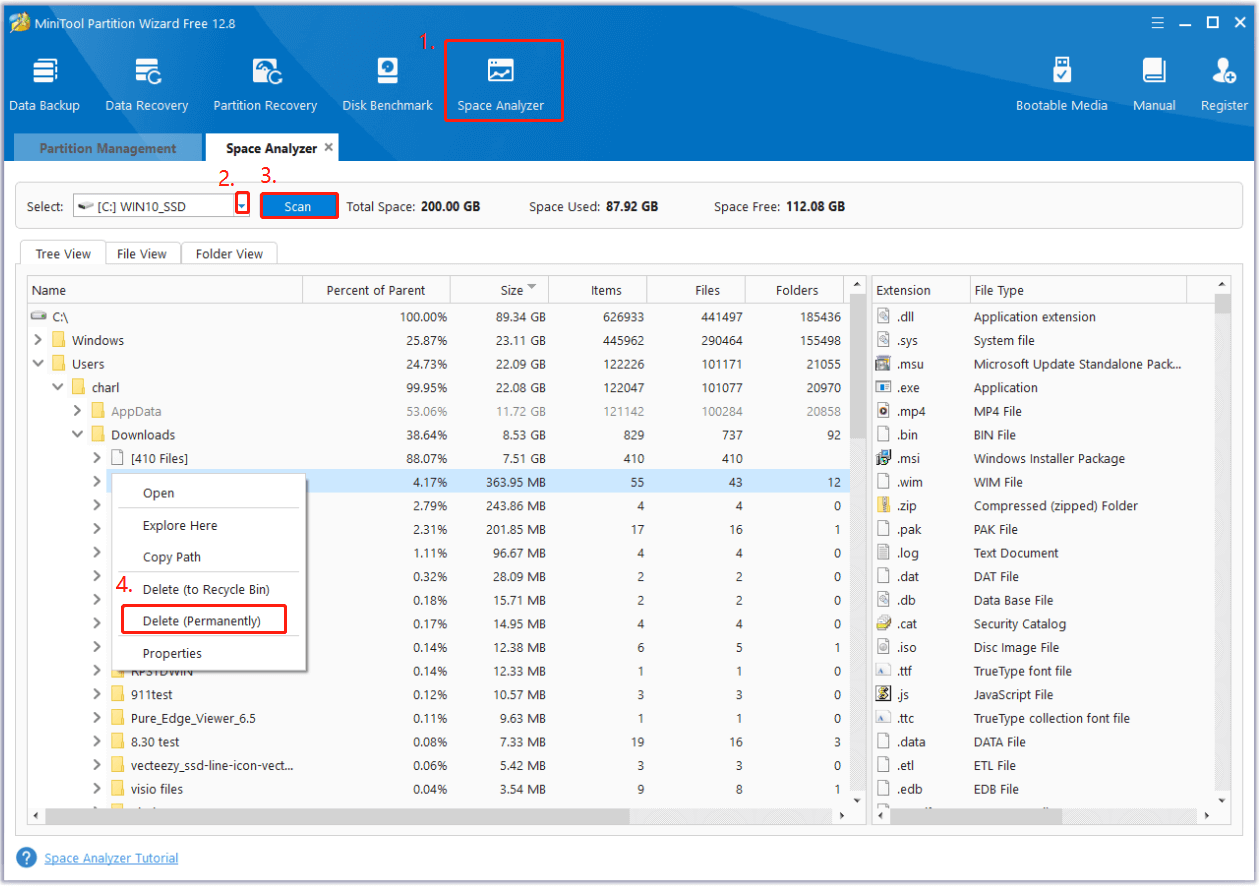 use MiniTool Partition Wizard’s Space Analyzer feature to remove unwanted files