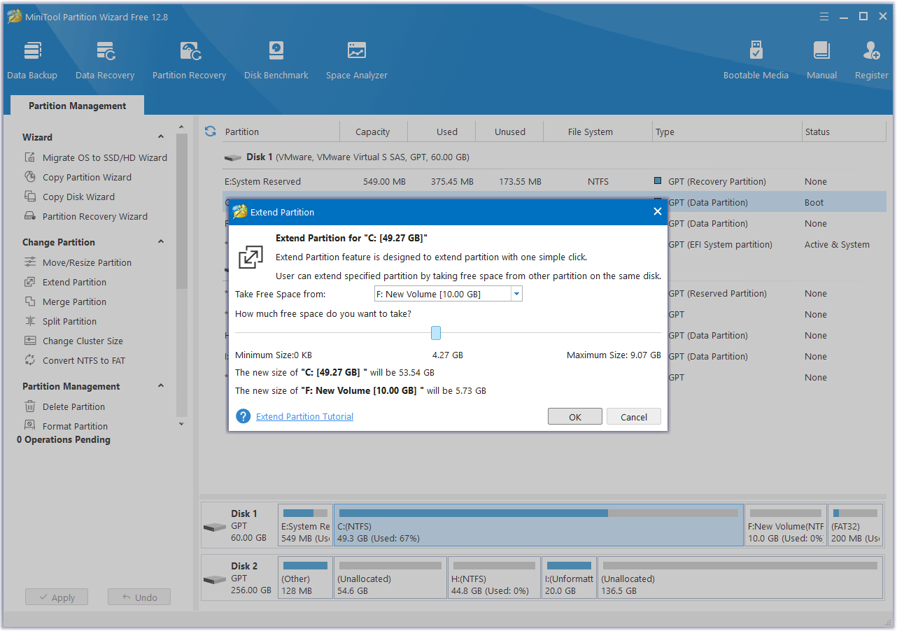 MiniTool Partition Wizard extend a partition