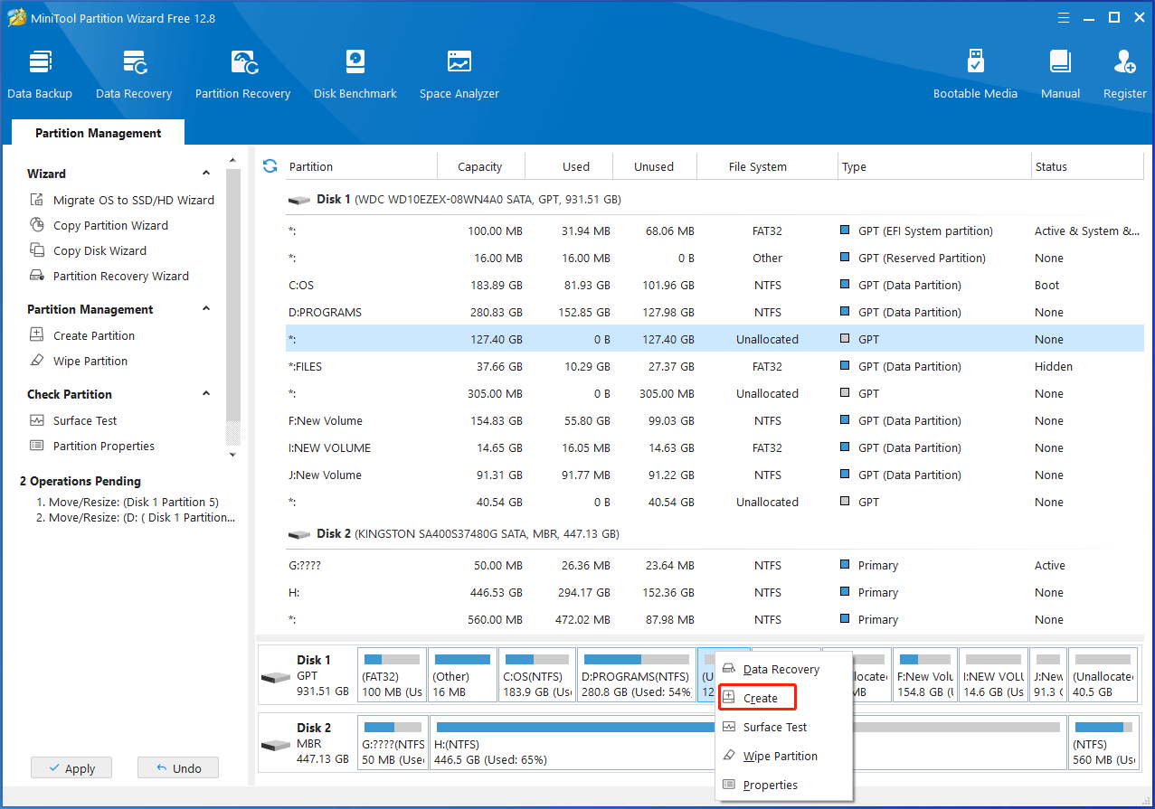 Partition Magic creates the partition