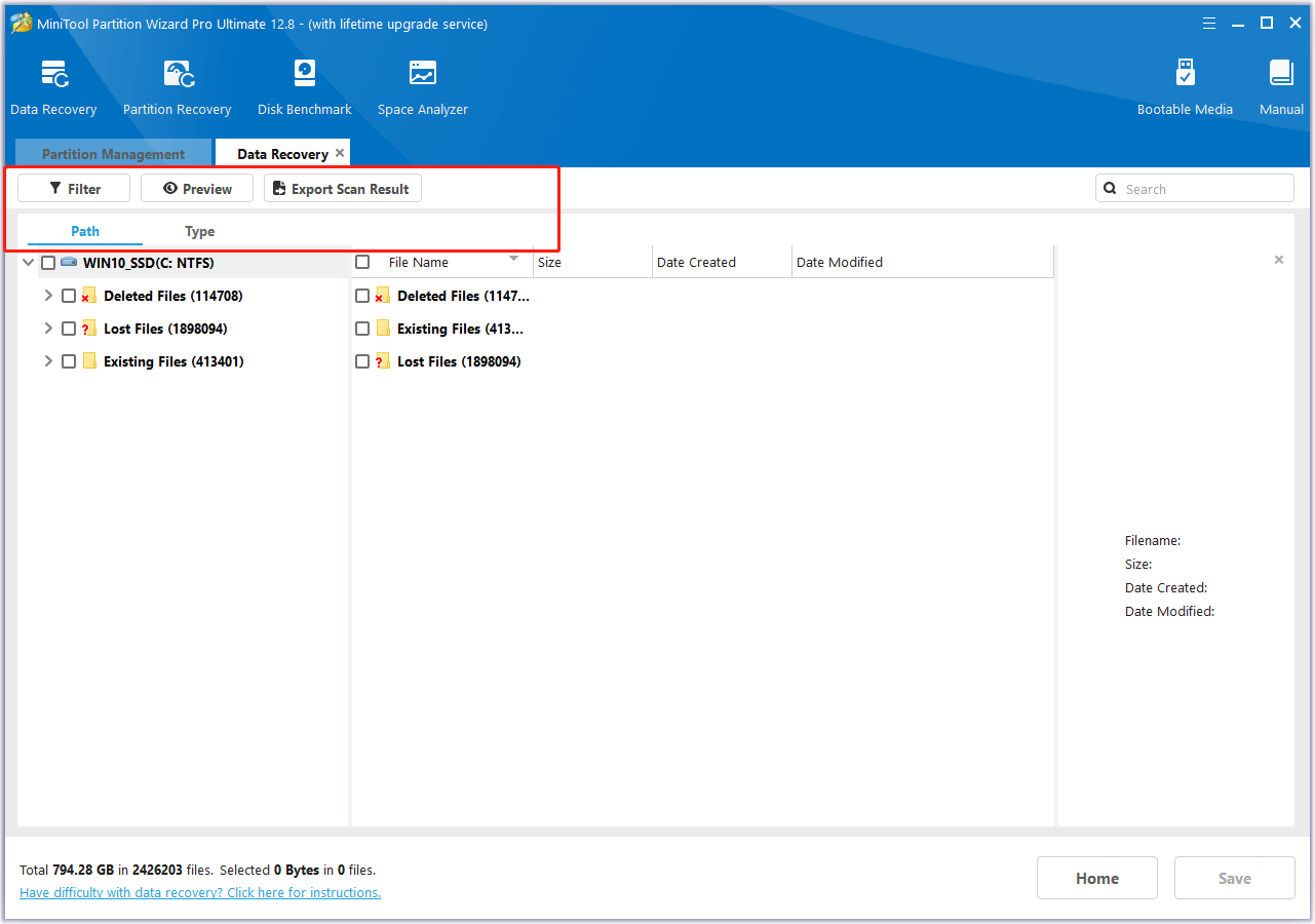 all the deleted/lost/existing files will be listed in MiniTool Partition Wizard