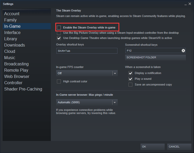 disable Steam Overlay