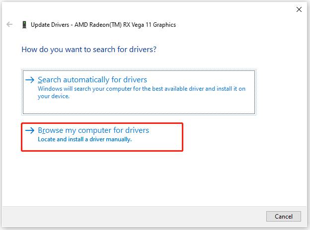 choose Browse my computer for drivers