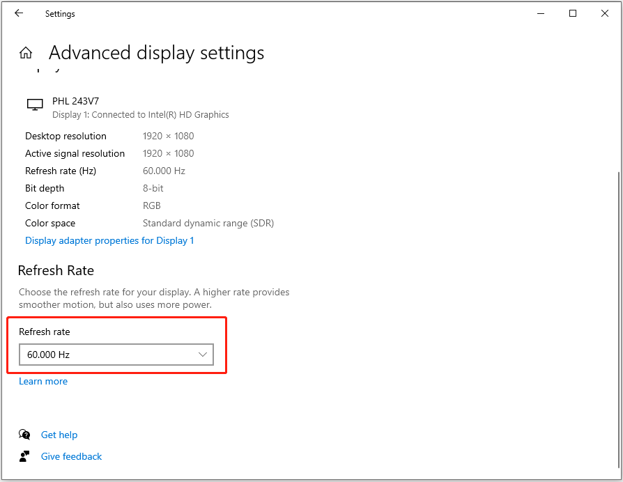 change refresh rate of the monitor