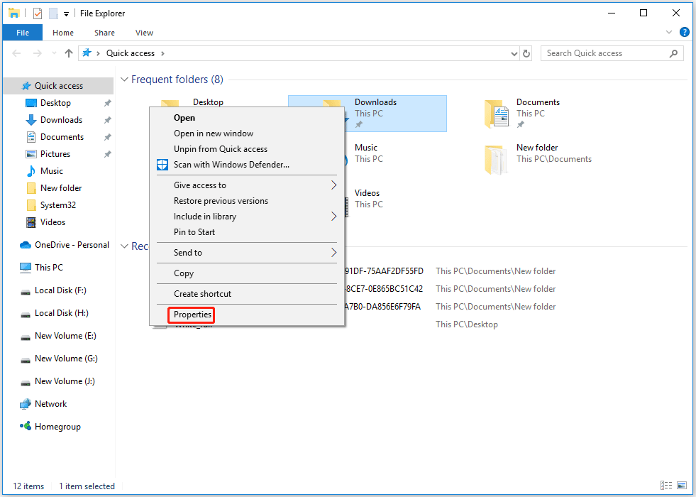 select Properties in File Explorer