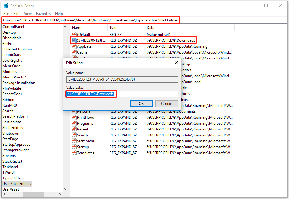 stop programs installing on C drive via Registry Editor