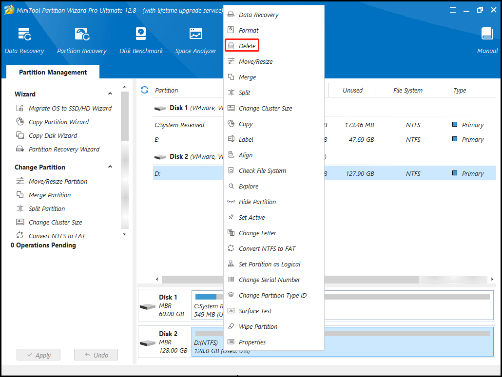 delete a partition MiniTool Partition Wizard