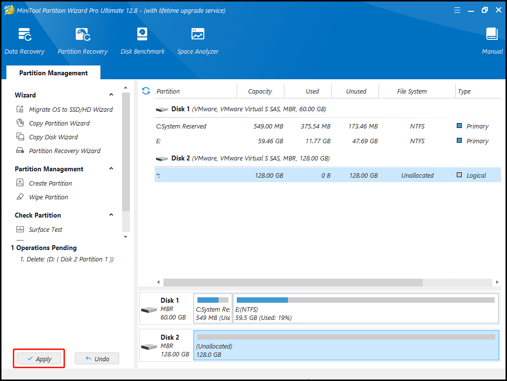 click Apply MiniTool Partition Wizard