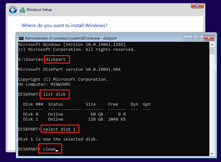 clean a disk in Command Prompt