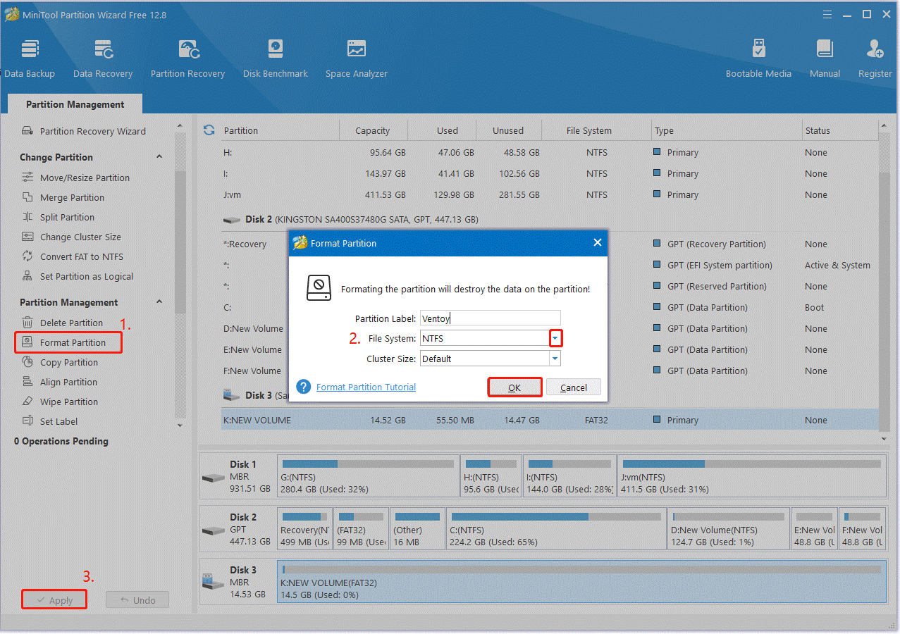 format Ventoy USB to NTFS using Partition Magic