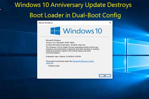 Win10 Anniversary Update Destroys Boot Loader in Dual-boot Config