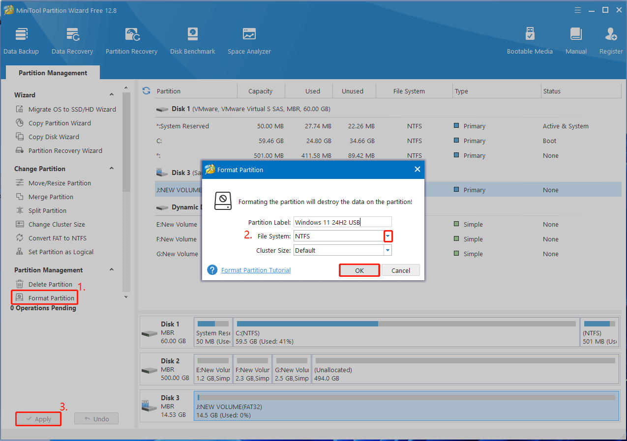 reformat USB to NTFS using Partition Magic