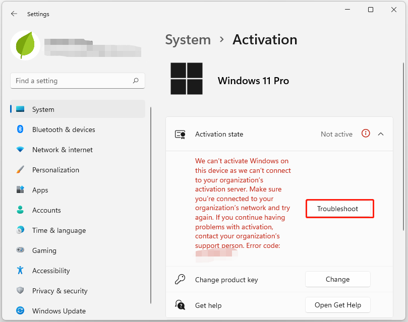 click Troubleshoot in the Activation Settings window