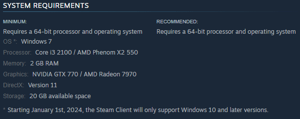 system requirements