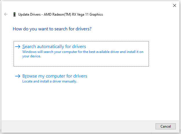 choose a manner to update the driver