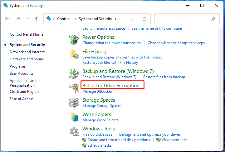 click BitLocker Drive Encryption