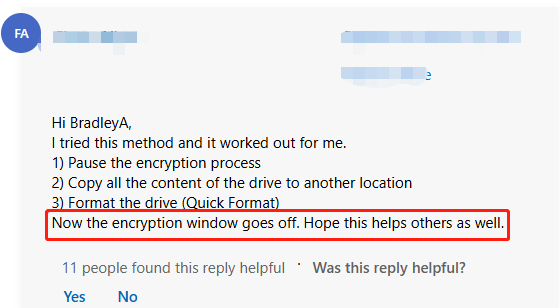 a user report from Microsoft