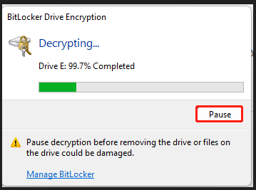 pause BitLocker Decryption