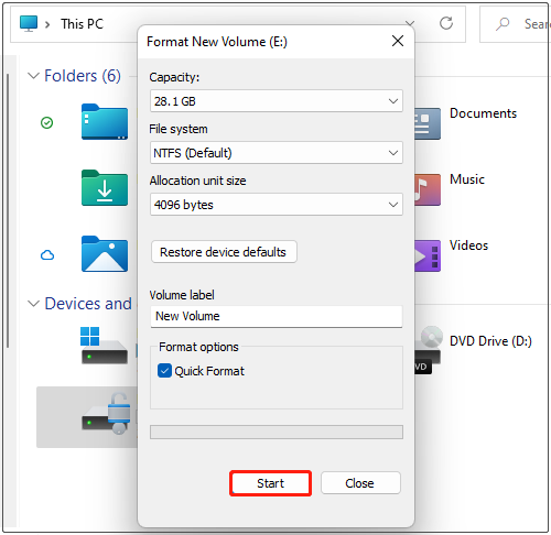 format a drive using File Explorer