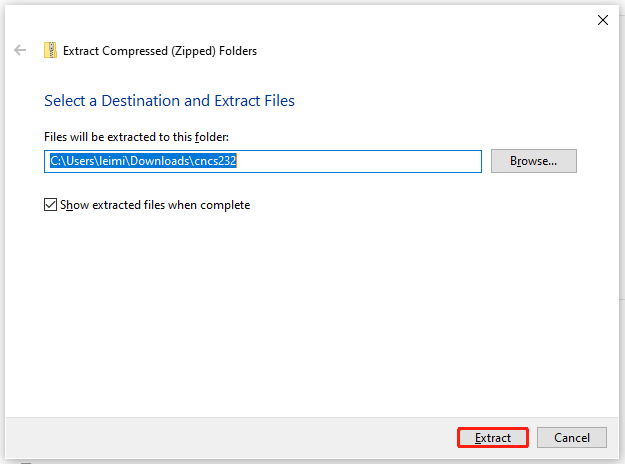 configure the folder and click Extract