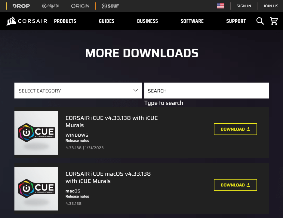 click Download to get CORSAIR iCUE software