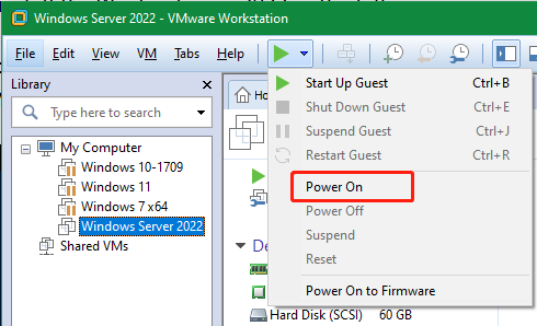 power on virtual machine