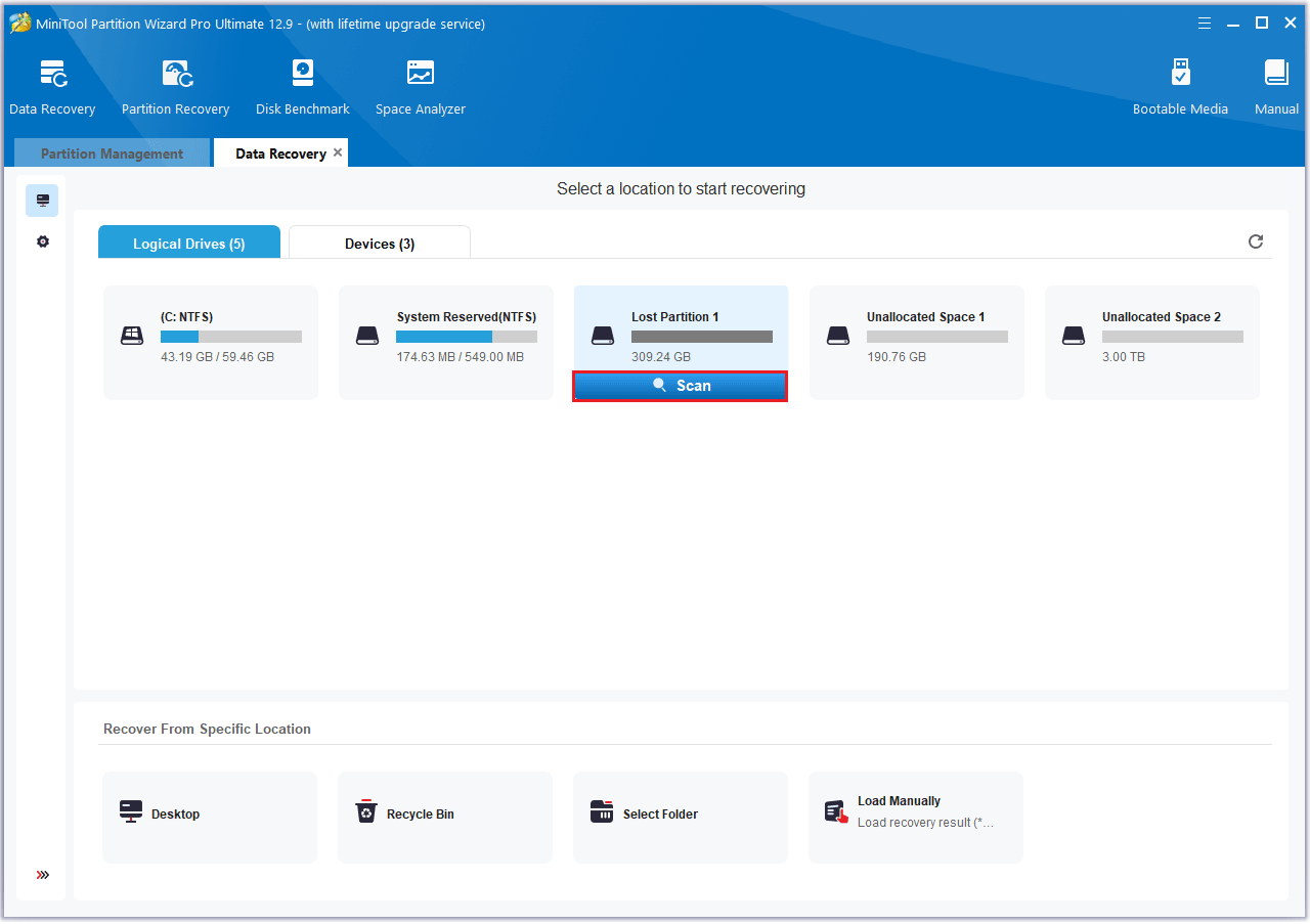 click scan in the lost partition